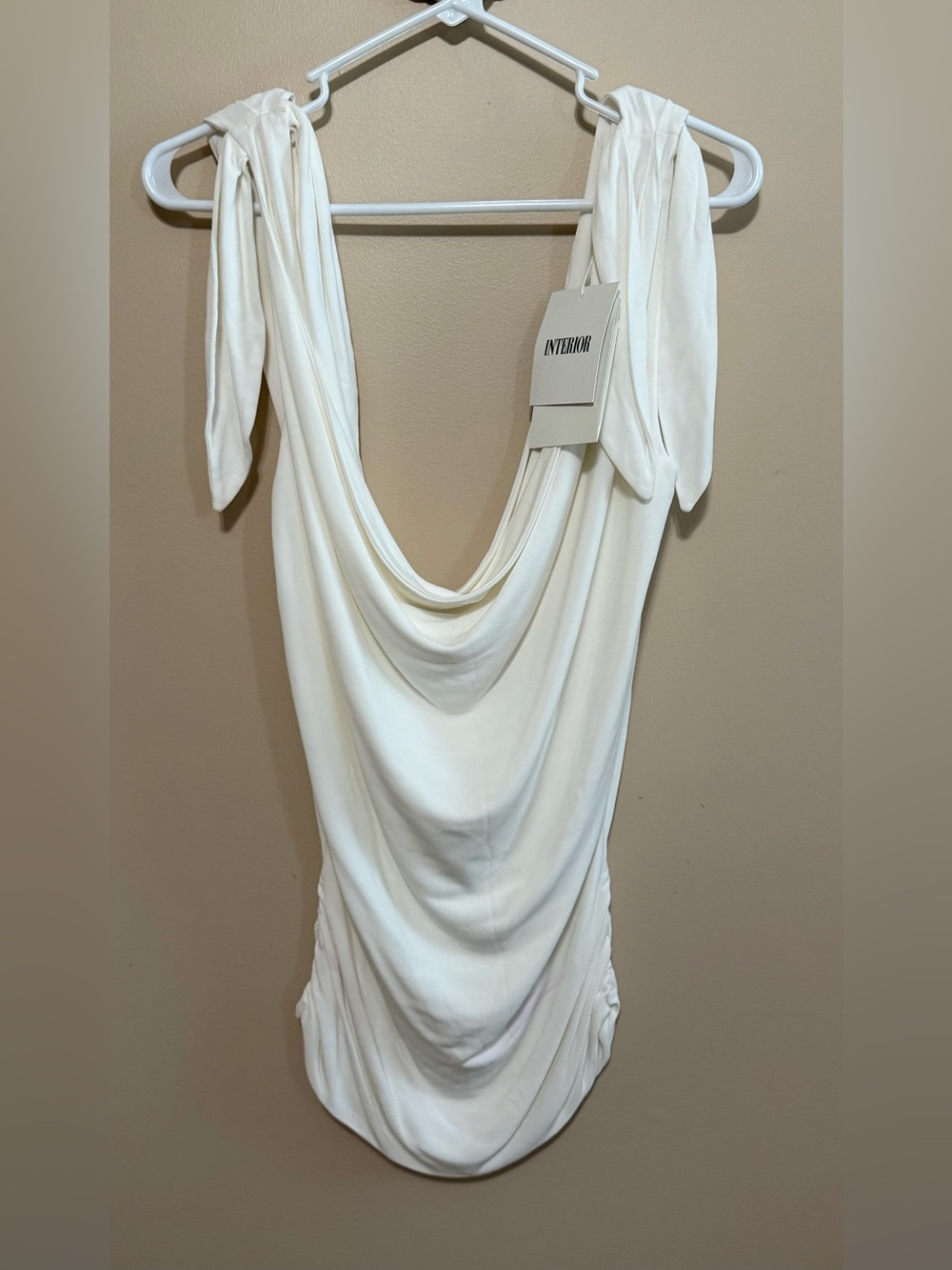 NWT INTERIOR Draped Cowl-Back Tank with Tie Straps in Color Batter Sz S